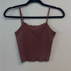 Brown Ribbed Spaghetti Strap Top